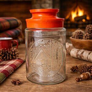 Anchor Hocking Tang Glass Canister Cabin 1970s VTG Orange Lid Retro Kitchen Jar